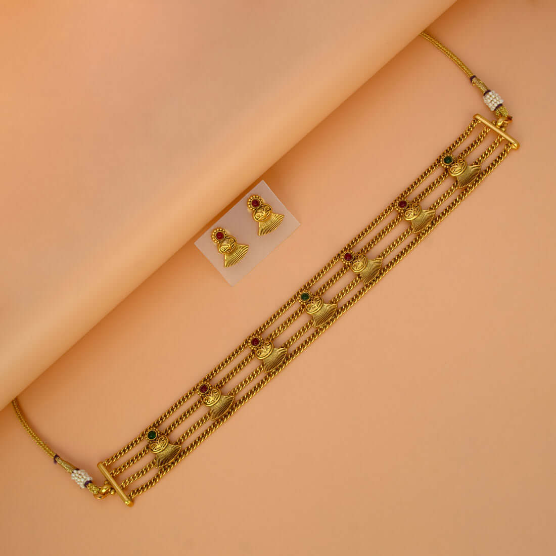 AntiqueGoldPlatedTripleLayerChokerSet