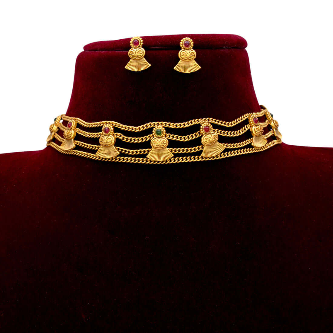 AntiqueGoldPlatedTripleLayerChokerSetDmo