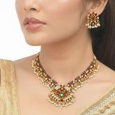 Antique Gold Plated Multi-Colour Kemp Lotus Necklace Set