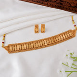 Antique Single Line Elakkathali Necklace Set with matching earrings displayed on soft fabric.