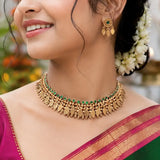 Antique Kemp Stone Elakkathali Necklace Set-Green