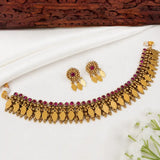 Antique Kemp Stone Elakkathali Necklace Set-Ruby