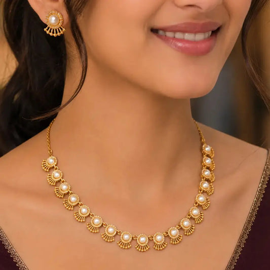 Antique Pearl and CZ Stone Victorian Necklace Set