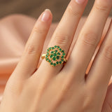 Appealing-Gold-Plated-Floral-Emerald-Stone-Adjustable-Finger-Ring