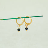 Black Crystal Charm Golden Huggies Hoop Earrings
