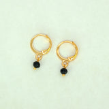 Black Crystal Charm Golden Huggies Hoop Earrings