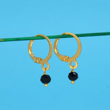 Black Crystal Charm Golden Huggies Hoop Earrings