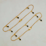 Gold Plated Black Teardrop Crystal Hanging Anklets