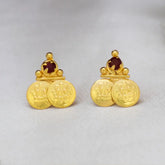 Gold Plated Lakshmi Kasu Red Stone Stud Earrings