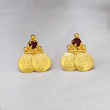 Gold Plated Lakshmi Kasu Red Stone Stud Earrings