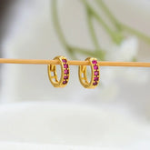 Gold Plated Ruby Stone Hoop Earrings
