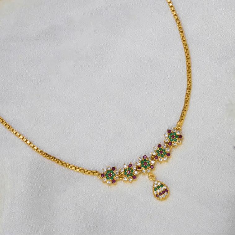 Gold-Plated Multicoloured Stone Floral Short Necklace featuring vibrant stones and intricate design