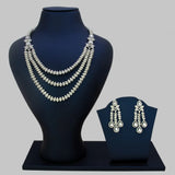 Rhodium-plated American Diamond necklace and earrings set on black mannequin stands against a gray background