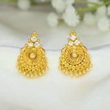 Gold Plated Bead Hanging Mesh CZ Stone Studs featuring intricate textured gold and sparkling cubic zirconia.