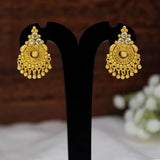 Gold Plated Bead Hanging Mesh CZ Stone Studs displayed on a stand with intricate gold work and sparkling cubic zirconia.