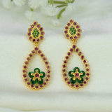 Gold-Plated Big Teardrop Floral Stone Drop Earrings