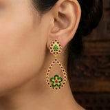 Gold-Plated Big Teardrop Floral Stone Drop Earrings