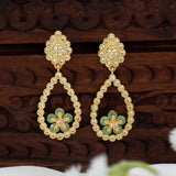 Gold-Plated Big Teardrop Floral Stone Drop Earrings