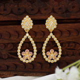 Gold-Plated Big Teardrop Floral Stone Drop Earrings