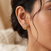 Gold Plated CZ Stone Crown Design Stud Earrings