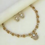 Antique Gold Scroll Design CZ Stone Victorian Necklace Set