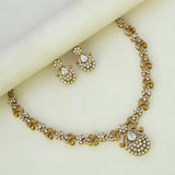 Antique Gold Scroll Design CZ Stone Victorian Necklace Set featuring sparkling CZ stones and elegant design.