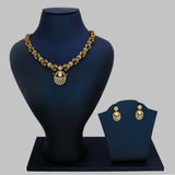 Antique Gold Scroll Design CZ Stone Victorian Necklace Set displayed on a mannequin with matching earrings.