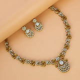 Antique Gold Scroll Design CZ Stone Victorian Necklace Set