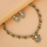Antique Gold Scroll Design CZ Stone Victorian Necklace Set with matching earrings showcasing Victorian elegance.