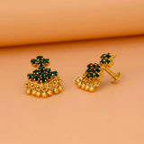 Classic Gold Plated Stone Adiga Ear Studs - Green