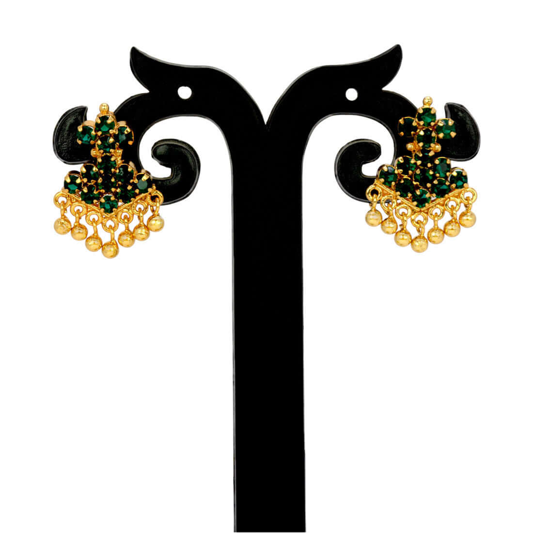 Classic Gold Plated Stone Adiga Ear Studs - Green