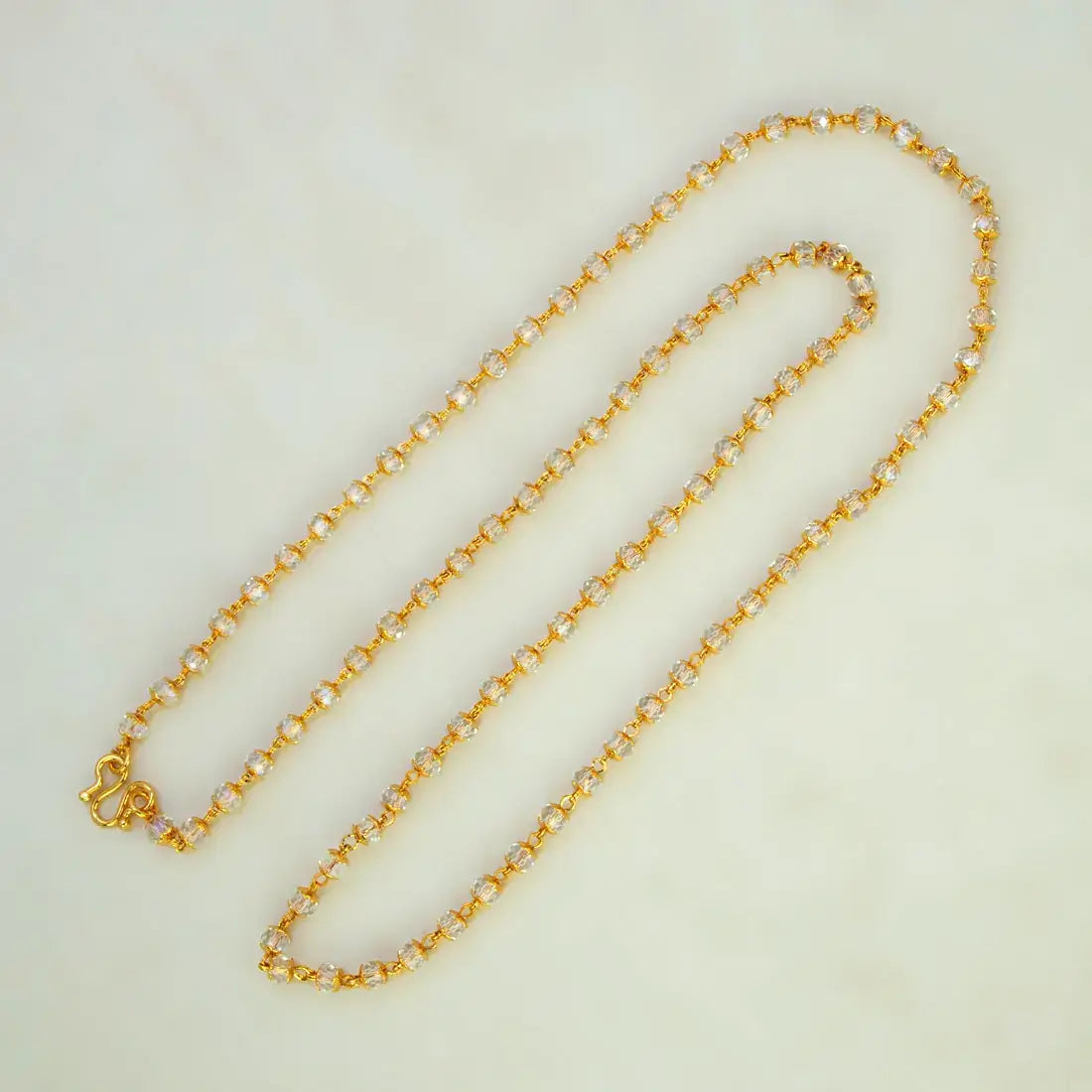 Gold-Plated Clear White Crystal Bead Chain