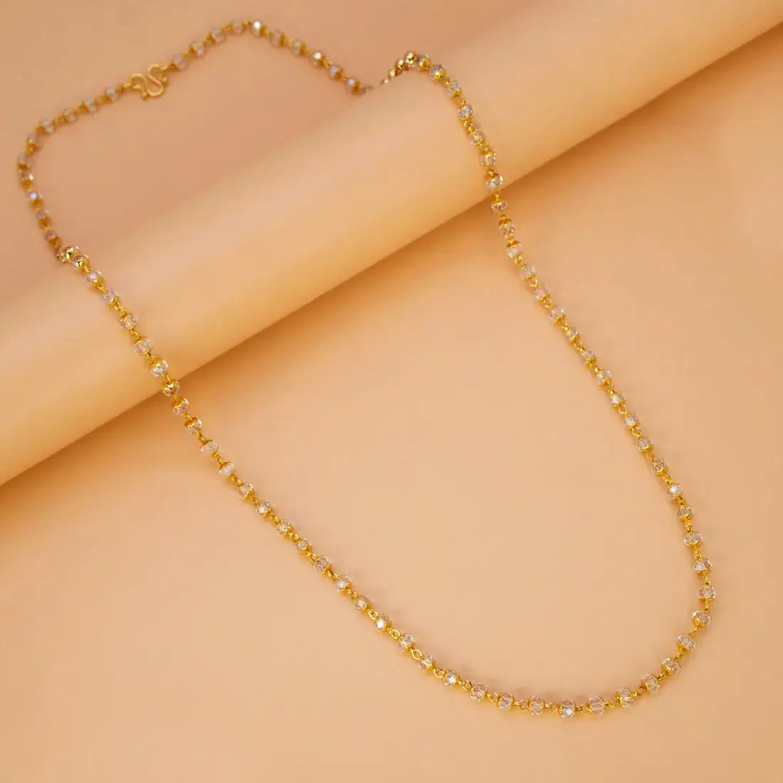 Gold-Plated Clear White Crystal Bead Chain
