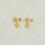 Gold Plated Clover Design Drop Earrings for Kids