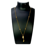 Elegant Gold Plated Cylindrical Stone Pendant Chain showcased on a necklace stand.