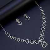 प्रीमियम फैशन सिल्वर पॉलिश एडी हार्ट्स नेकलेस सेट