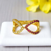 Dual-Triangle Gold Plated Ruby CZ Stone Finger Ring