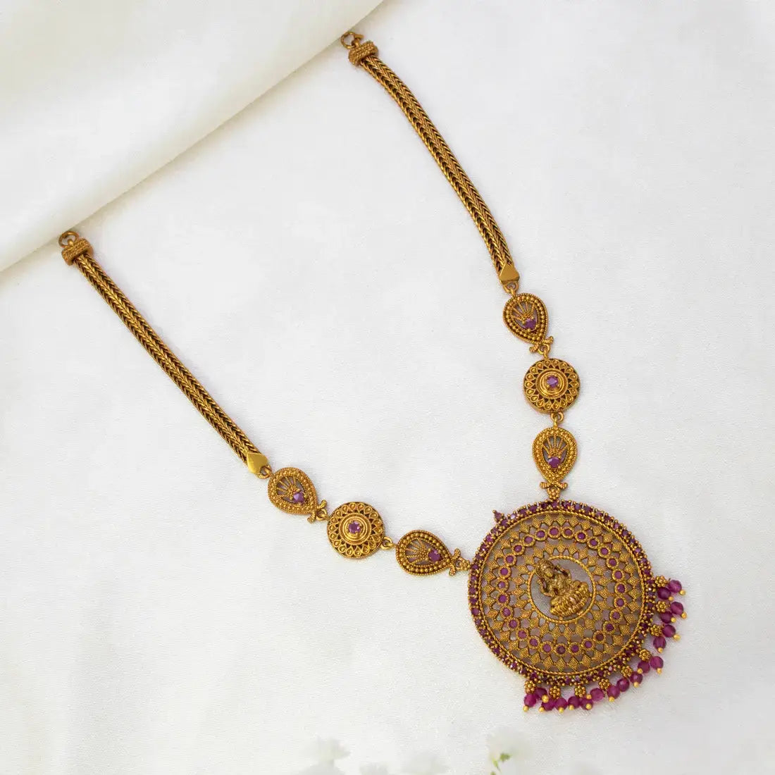 Antique Gold-Plated Big Lakshmi Pendant Necklace