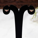 Gold-Plated Ruby CZ Crescent Second Stud Earrings