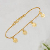 Gold Plated Box Chain Heart Drop Charm Bracelet