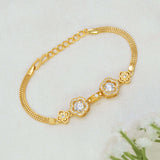 Gold Plated Mesh Chain Floral Stone Bracelet