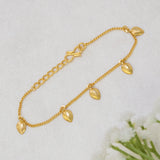 Gold Plated Curb Chain Leaf Charm Drop Bracelet