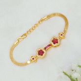 Gold Plated Mesh Chain Floral Stone Bracelet