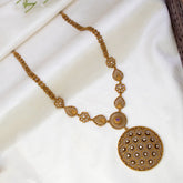 Antique Gold Filigree Floral Chain Round Pendant Necklace