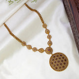 Antique Gold Plated Filigree Round Pendant Long Necklace