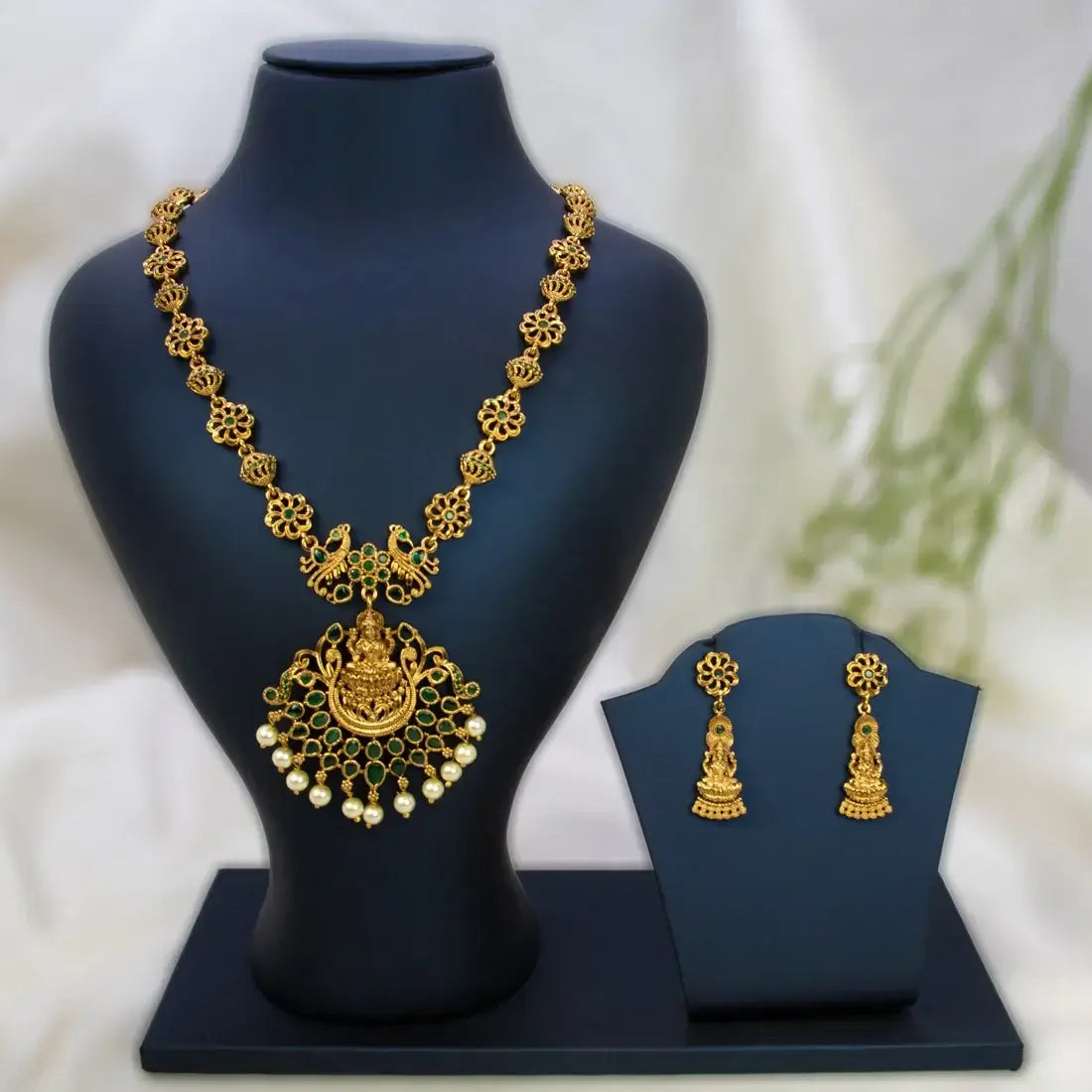 Antique Gold Plated Stone Lakshmi Long Chain Set