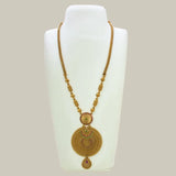 Antique Gold Round Mandala Pendant Long Necklace