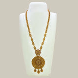 Antique Gold Big Floral Heart Pendant Long Necklace