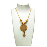 Beautiful Gold Plated Chain With Big Round Floral Pendant displayed on a necklace stand.