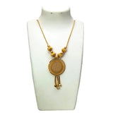 Beautiful Gold Plated Chain With Big Round Floral Pendant displayed on a necklace stand.